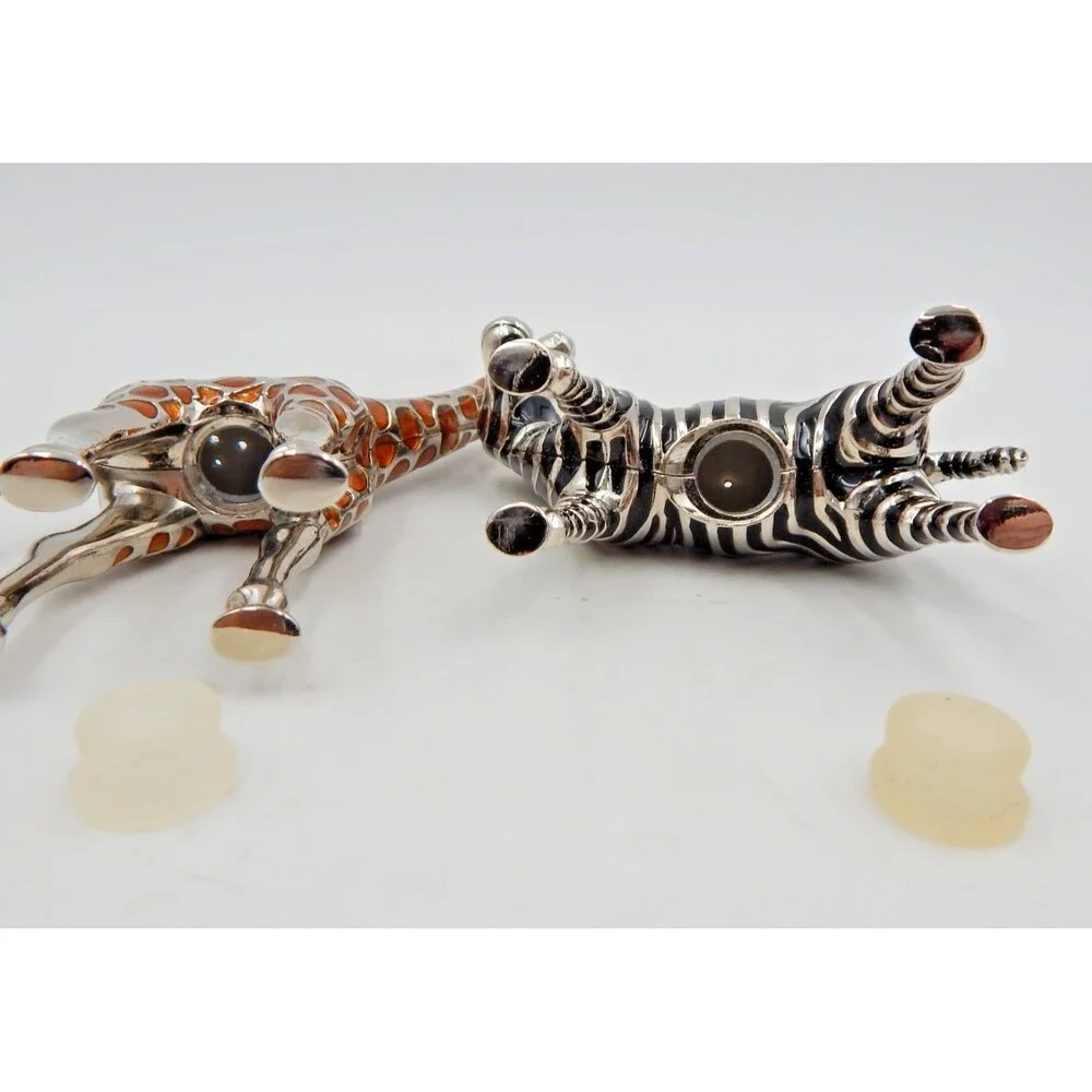 Godinger Silver Co. Enamel Giraffe Zebra Figural Salt Pepper Shakers